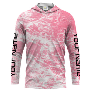 Custom Saltwater Long sleeve Fishing Shirts UV Protection, Sea wave camo Fishing Shirts | pink - IPHW1501