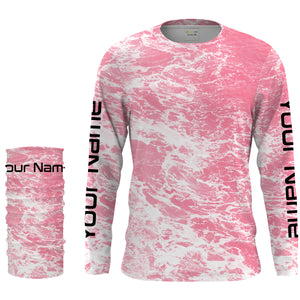 Custom Saltwater Long sleeve Fishing Shirts UV Protection, Sea wave camo Fishing Shirts | pink - IPHW1501