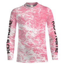 Load image into Gallery viewer, Custom Saltwater Long sleeve Fishing Shirts UV Protection, Sea wave camo Fishing Shirts | pink - IPHW1501