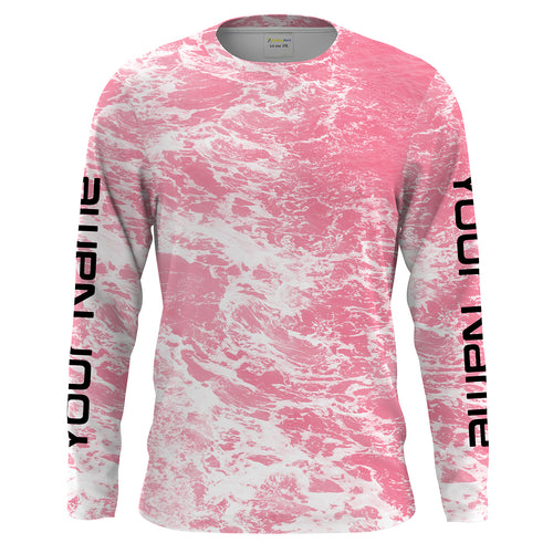 Custom Saltwater Long sleeve Fishing Shirts UV Protection, Sea wave camo Fishing Shirts | pink - IPHW1501