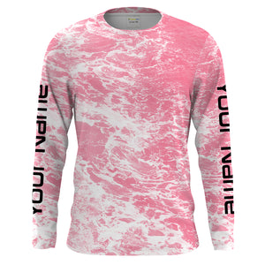 Custom Saltwater Long sleeve Fishing Shirts UV Protection, Sea wave camo Fishing Shirts | pink - IPHW1501