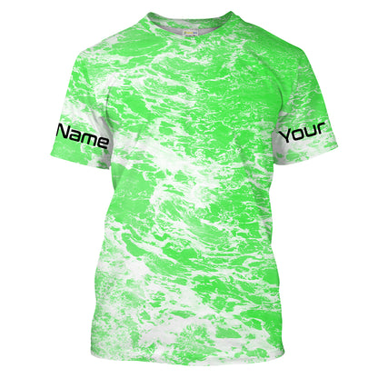 Custom Saltwater Long sleeve Fishing Shirts UV Protection, Sea wave camo Fishing Shirts | green - IPHW1502