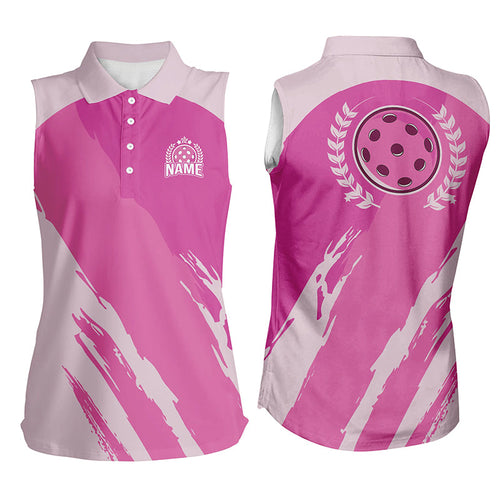 Custom Pickleball Clothes For Ladies Pink Women'S Pickleball Sleeveless Polo Shirts Cute Outfits IPHW5303