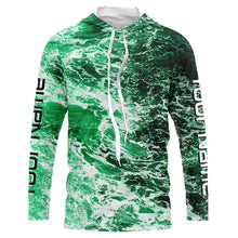 Load image into Gallery viewer, Custom Saltwater Long Sleeve Fishing Shirts Uv Protection, Sea Wave Camo Fishing Shirts | Green IPHW5026