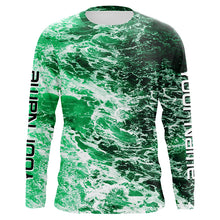 Load image into Gallery viewer, Custom Saltwater Long Sleeve Fishing Shirts Uv Protection, Sea Wave Camo Fishing Shirts | Green IPHW5026