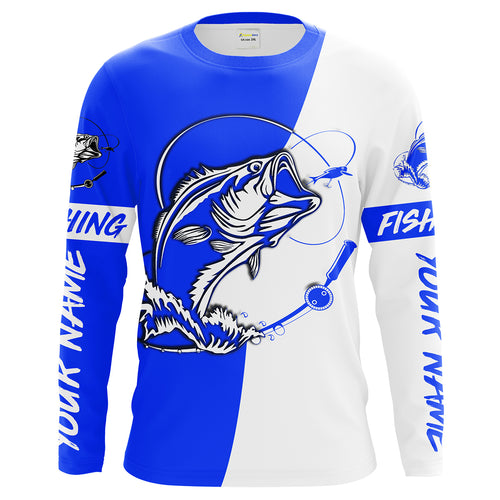 Custom Bass Fishing jerseys, Bass Fishing tatoo Long Sleeve Fishing tournament shirts | blue - IPHW1353