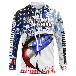 American Flag Tuna Custom Long Sleeve Tournament Fishing Shirts, Patriotic Fishing Jerseys IPHW5646