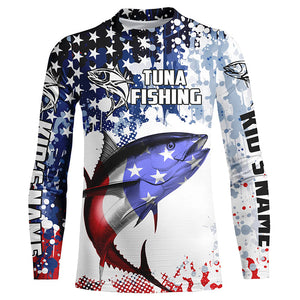 American Flag Tuna Custom Long Sleeve Tournament Fishing Shirts, Patriotic Fishing Jerseys IPHW5646