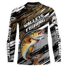 Load image into Gallery viewer, Walleye Fishing Camo Long Sleeve Fishing Shirts, Custom Walleye Tournament Fishing Jerseys IPHW5947