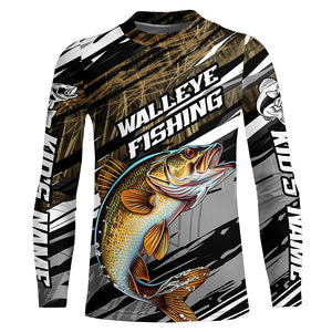 Walleye Fishing Camo Long Sleeve Fishing Shirts, Custom Walleye Tournament Fishing Jerseys IPHW5947