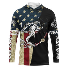 Load image into Gallery viewer, Personalized Bass Fishing American Flag Custom Long Sleeve Fishing Shirts, personalized Patriotic Fishing gifts - IPHW1193