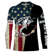 Load image into Gallery viewer, Personalized Bass Fishing American Flag Custom Long Sleeve Fishing Shirts, personalized Patriotic Fishing gifts - IPHW1193