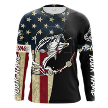 Load image into Gallery viewer, Personalized Bass Fishing American Flag Custom Long Sleeve Fishing Shirts, personalized Patriotic Fishing gifts - IPHW1193