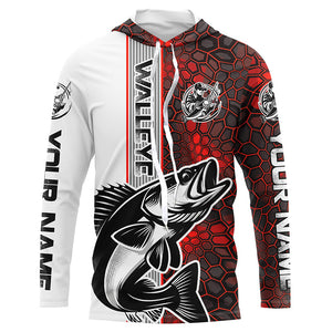 Pesonalized Walleye Fishing Jerseys, Walleye Long Sleeve Tournament Fishing Shirts | Red Camo IPHW5831