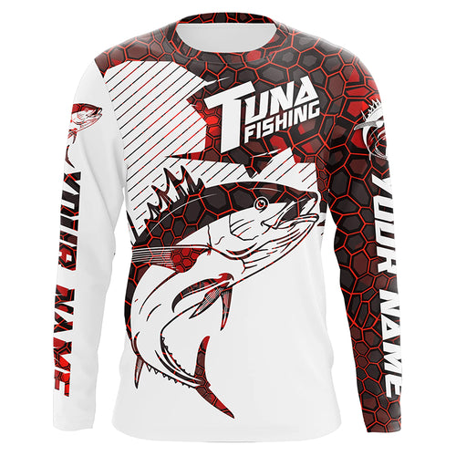 Personalized Tuna Fishing Jerseys, Tuna Saltwater Fishing Long Sleeve Shirts | Red Camo  IPHW4393
