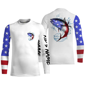 Tuna Fishing American Flag Custom performance Long Sleeve Fishing Shirts, Patriotic Fishing gifts - IPHW1530