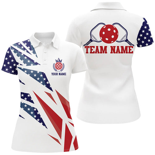 Personalized Patriotic Pickleball Polo Shirts for women, American Flag Design For Court Style IPHW5527