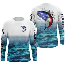 Load image into Gallery viewer, American Flag Tuna Long Sleeve Fishing Shirts, Custom Patriotic Tuna Tournament Fishing Shirts IPHW4401