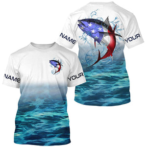 American Flag Tuna Long Sleeve Fishing Shirts, Custom Patriotic Tuna Tournament Fishing Shirts IPHW4401