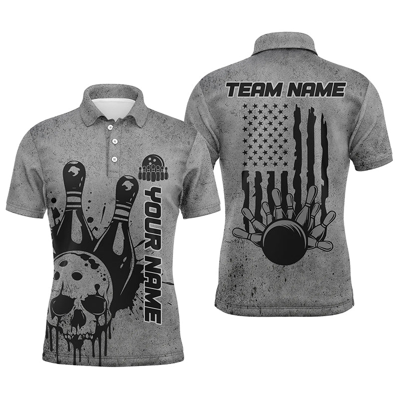 Custom American Flag Skull Bowling Shirts For Men, Patriotic Team Bowling Jerseys IPHW5846