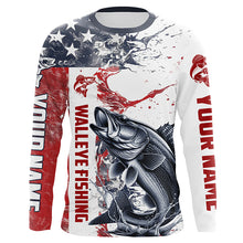 Load image into Gallery viewer, Personalized American Flag Walleye Fishing Shirts, Walleye Long Sleeve Tournament Fishing Jerseys IPHW6005