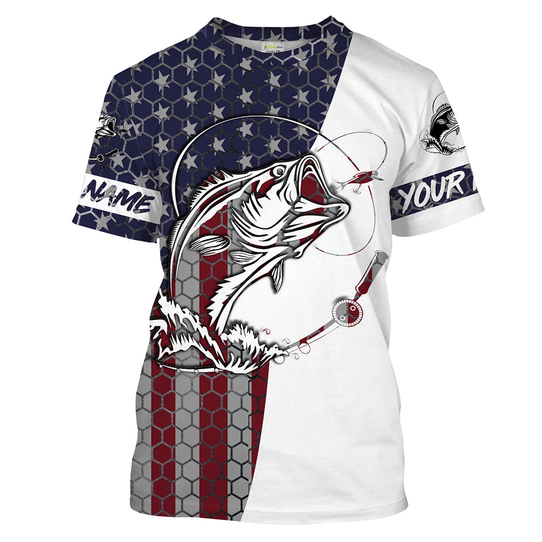 Bass Fishing American Flag Custom Long Sleeve performance Fishing shirts, persoanlized Patriotic Bass Fishing jerseys - IPHW1382