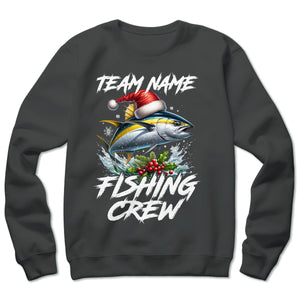 Custom Christmas Yellowfin Tuna Fishing Team Shirts, Tuna Fishing Crew Sweatshirt Fishing Gifts IPHW5666