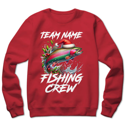 Custom Christmas Rainbow Trout Fishing Team Shirts, Trout Fishing Crew Sweatshirt Fishing Gifts IPHW5667