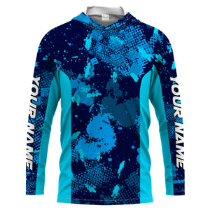 Fishing teal blue camo Custom UV Long Sleeve Fishing Shirts, UV Protection Outdoor shirts - IPHW1225