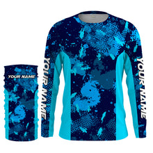 Load image into Gallery viewer, Fishing teal blue camo Custom UV Long Sleeve Fishing Shirts, UV Protection Outdoor shirts - IPHW1225