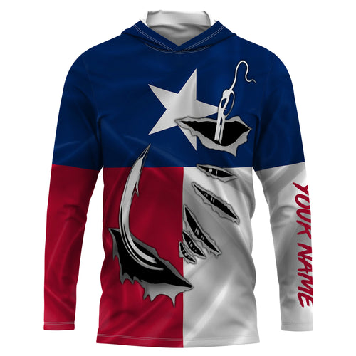 TX Fishing 3D Fish Hook Texas Flag UV protection custom long sleeves shirts personalized fishing apparel gifts IPH1891