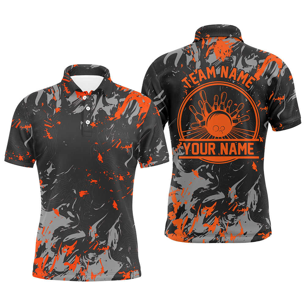 Personalized Bowling Polo Shirts For Men, Bowling Balls And Pins Bowling Team Shirts | Orange IPHW5397