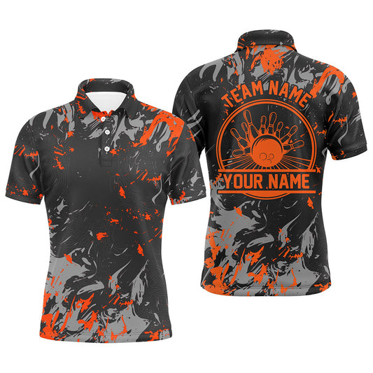 Personalized Bowling Polo Shirts For Men, Bowling Balls And Pins Bowling Team Shirts | Orange IPHW5397