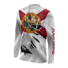 Load image into Gallery viewer, left view of florida flag long sleeve fishing shirt