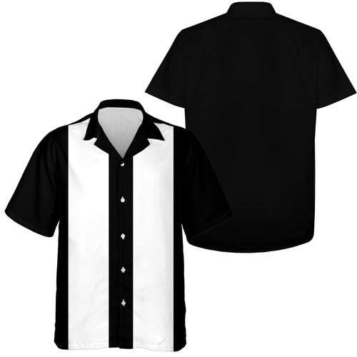 Black And White Men'S Retro Bowling Shirts, Men'S Short Sleeve Button Down Vintage Bowling Shirts IPHW3834