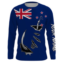 Load image into Gallery viewer, Fishing hook Newzealand Flag Long Sleeve Fishing Shirts, Personalized Patriotic Fishing gifts IPHW2643