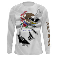 Load image into Gallery viewer, IL Illinois Flag Fishing 3D Fish Hook UV protection quick dry customize name long sleeves shirts personalized Patriotic fishing apparel gift for Fishing lovers IPH1908