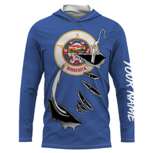 Load image into Gallery viewer, MN Fishing Minnesota Flag Fishing 3D Fish Hook UV protection quick dry customize name long sleeves shirts personalized Patriotic fishing apparel gift for Fishing lovers IPH1913