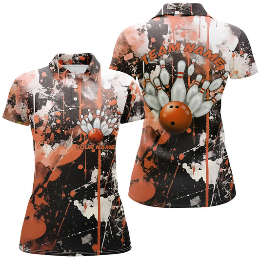 Orange Camo Bowling Team Shirts Women Polo Custom Bowling League Jerseys Strike Bowling IPHW5412