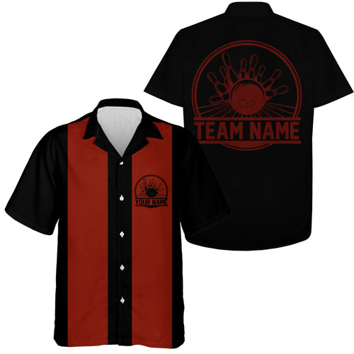 Custom Black And Red Retro Bowling Shirts For Men, Vintage Bowling Team Shirts, Bowler Gifts IPHW3824