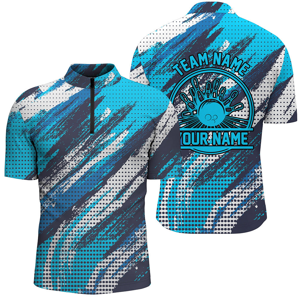 Personalized Bowling Shirts For Men, Bowling Balls And Pins Bowling Team Shirts | Blue IPHW4508