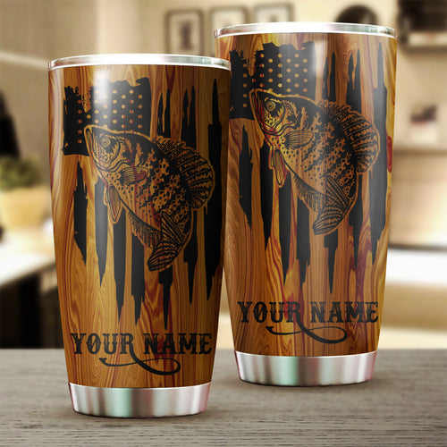 1PC Crappie Fishing American Flag Custom name Stainless Steel Fishing Tumbler Cup - Personalized drinking mug for adults and kids - IPH2579