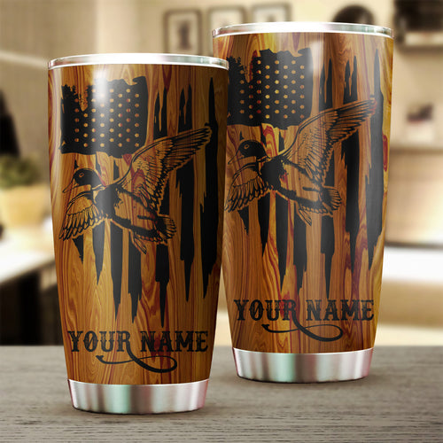 Duck Hunting American Flag Custom name 1PC  Stainless Steel Tumbler Cup - Personalized drinking mug for adults and kids - IPH2582