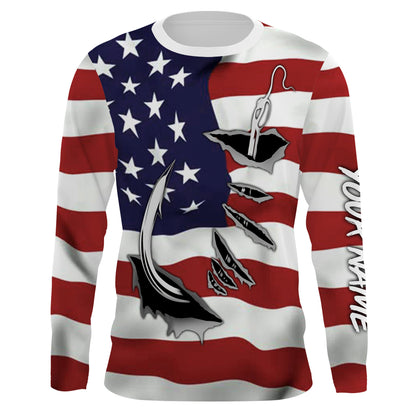 Custom US Flag US Fishing 3D Fish Hook UV Protection Long Sleeve personalized fishing apparel gift IPHW448