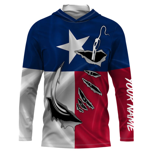 Custom Texas Flag Texas Fishing 3D Fish Hook UV Protection Long Sleeve personalized fishing apparel gift IPHW450