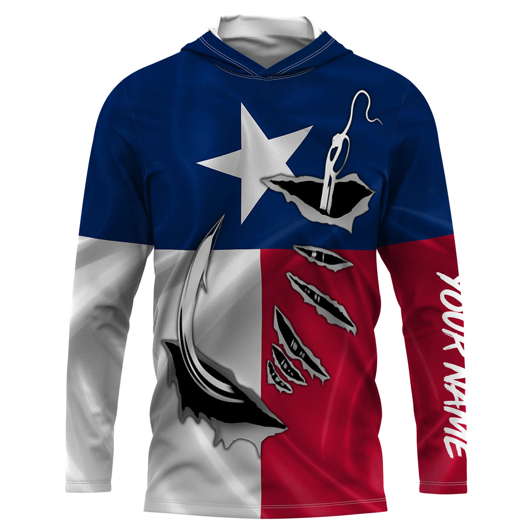 Custom Texas Flag Texas Fishing 3D Fish Hook UV Protection Long Sleeve personalized fishing apparel gift IPHW450