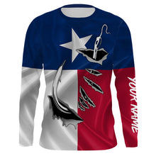 Load image into Gallery viewer, Custom Texas Flag Texas Fishing 3D Fish Hook UV Protection Long Sleeve personalized fishing apparel gift IPHW450