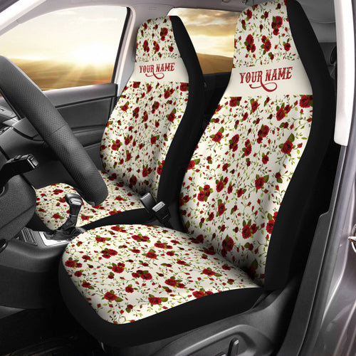 Personalized burgandy rose floral Custom Car Seat Covers, Women Car Accessories Sets of 2 - IPHW1010