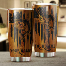 Load image into Gallery viewer, Bass Fishing Tumbler American Flag 4th of July Custom name Stainless Steel Tumbler Cup Personalized Fishing gift - IPH1302