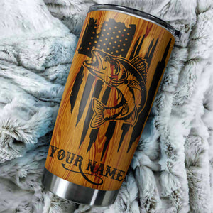 Walleye Fishing Tumbler American Flag 4th of July Custom name Stainless Steel Tumbler Cup Personalized Fishing gift - IPH1303
